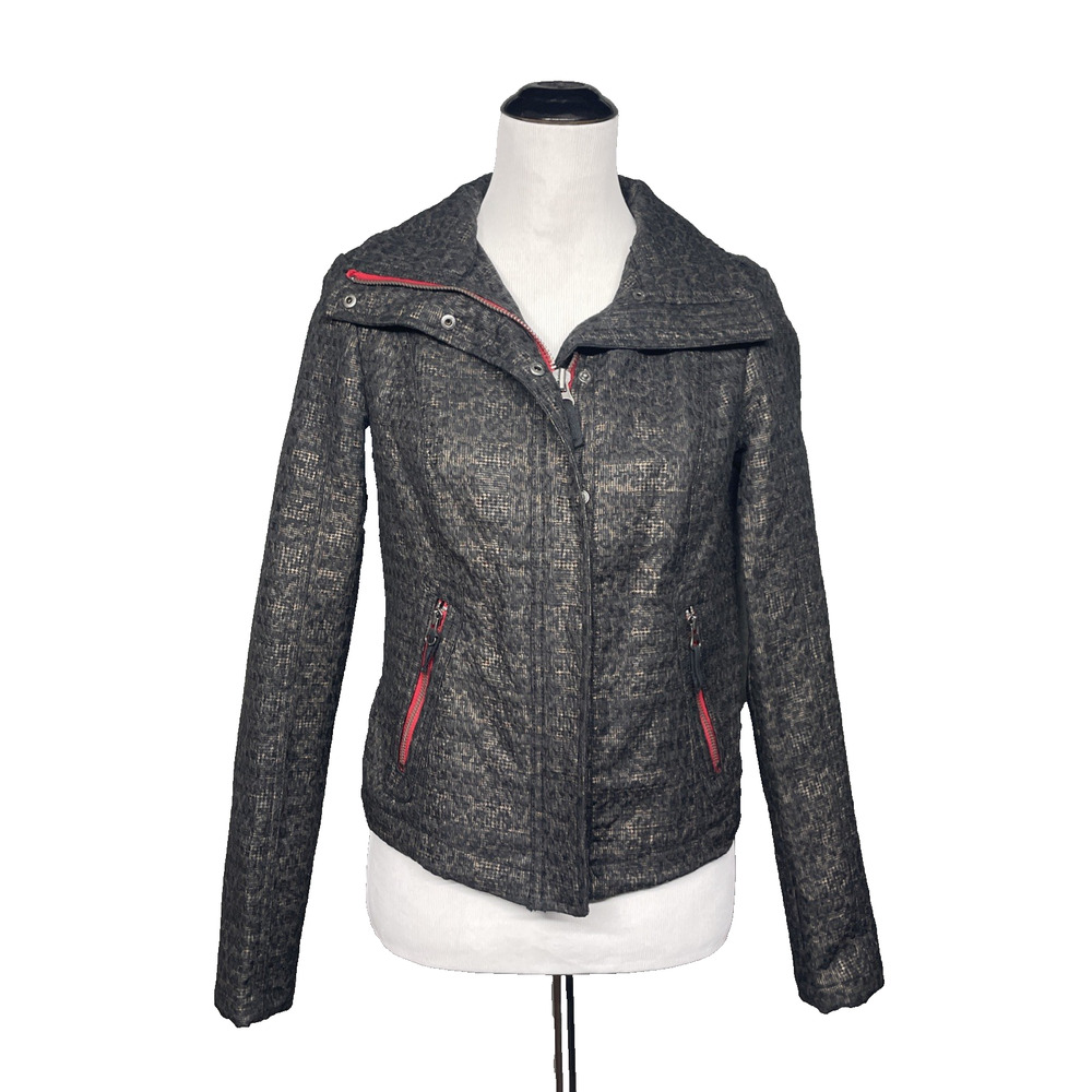 FP We The Free Moto Jacket Sz 4 Textured Tweed Grey Red Zip Edgy Biker Cool Girl